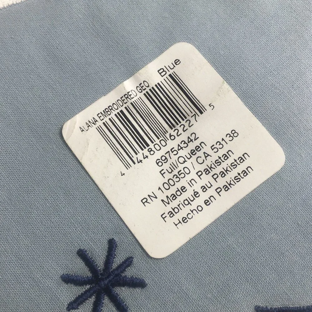 new 3-pc BLUE Wild Sage Alana Embroidered Geometric FULL / QUEEN Duvet Cover Set